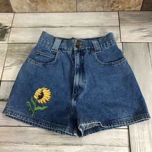 Denim shorts with sunflower patch